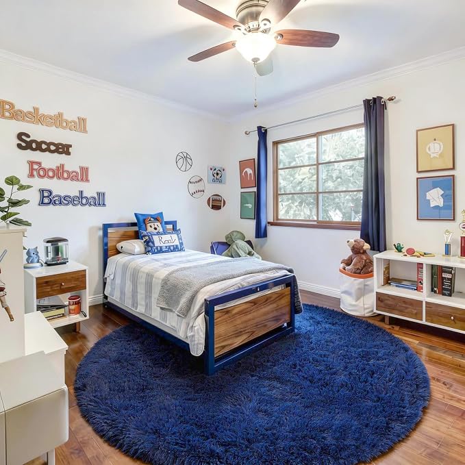 Navy Blue Round Rugs 5Ft for Boys Bedroom, Fluffy Circle Area Rug for Kids - Image 7