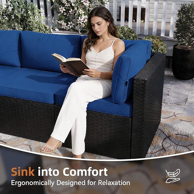 Aoxun Outdoor Patio Furniture Set, 5-Pieces All-Weather Rattan Sectional Sofa - Image 4