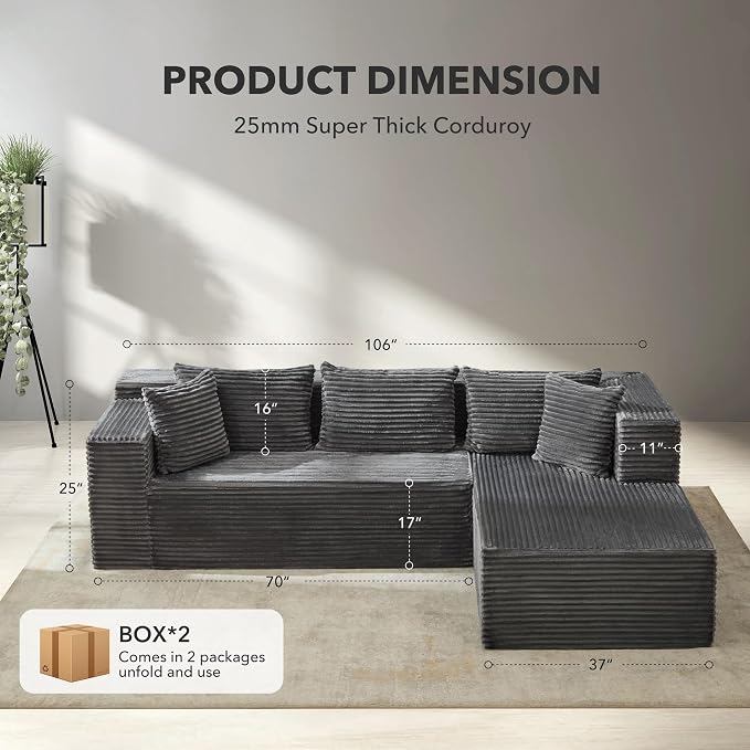 106” Modular Sectional Sofa, Cloud Sectional Couch - Image 2