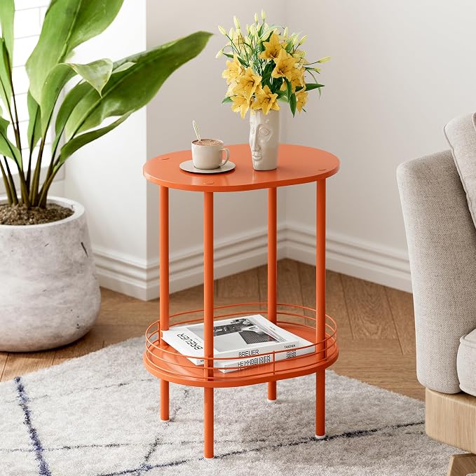 Small Modern Round Side Table Set of 2, 2-Tier Side Tables Living Room - Image 5