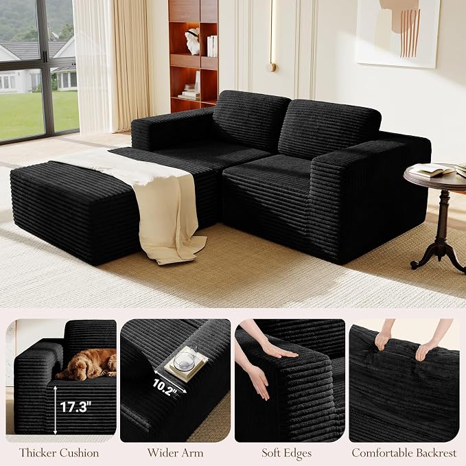 Vesgantti 80" Modular Sectional Sofa, Corduroy Cloud Couch - Image 8