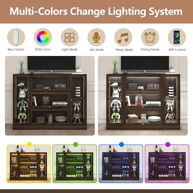 Display Cabinet with Acrylic Glass Doors, Extra Wide Curio Cabinet with LED - Image 7