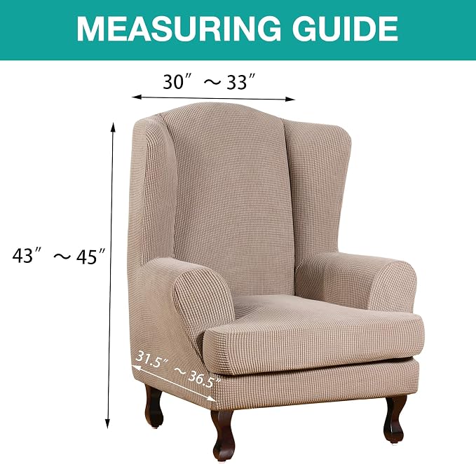 Turquoize Wingback Chair Covers 2 Piece Wing Chair Slipcover Stretch Slipcovers - Image 5