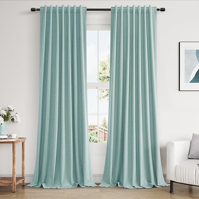 Guken Light Blue 100% Blackout Linen Curtains 108 Inch Length 2 Panels Set by Guken