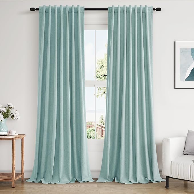 Guken 100% Blackout Linen Curtains 120 Inch Length 2 Panels Set by Guken