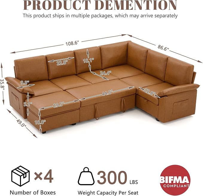 108 Inch Faux Leather Modular Sectional Sofa - Image 3