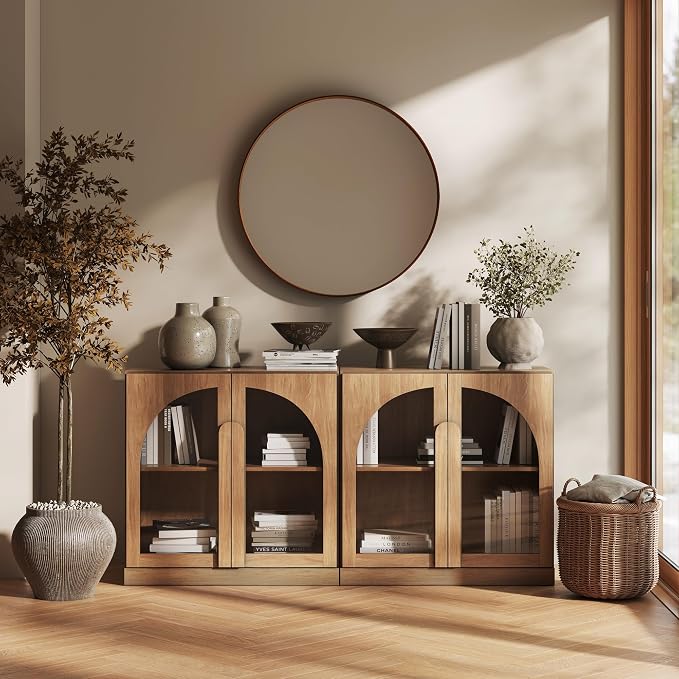 BELLEZE 2 Tier Bookshelf with Arched Glass Door - Image 6