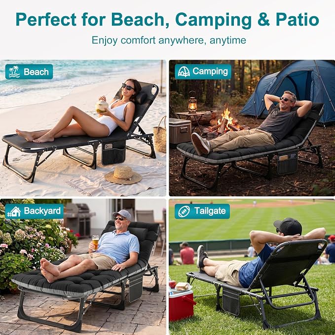 ABORON 2PK Oversized Chaise Lounge Chair, 5 Positions Padded Outdoor Tanning - Image 5