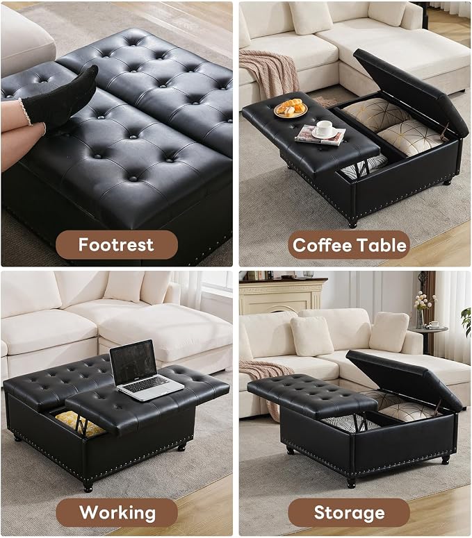 Tbfit Large Square Storage Ottoman Bench, Tufted Upholstered Coffee Table - Image 4
