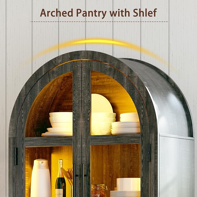 HNEBC Book Shelf with LED Lights, Arched Display Case with Storage Cabinet - Image 9