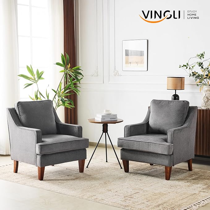 VINGLI Grey Accent Chairs Set of 2, Mid Century Modern Chairs, Upholstered - Image 9