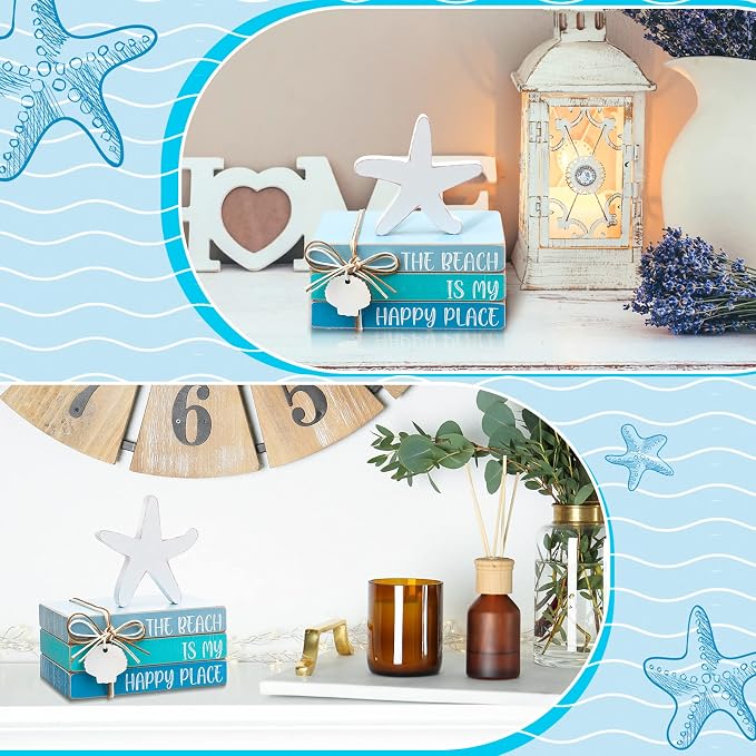 Pinkunn 4 Pcs Summer Table Coastal Theme Decorations Wooden Beach Starfish - Image 6