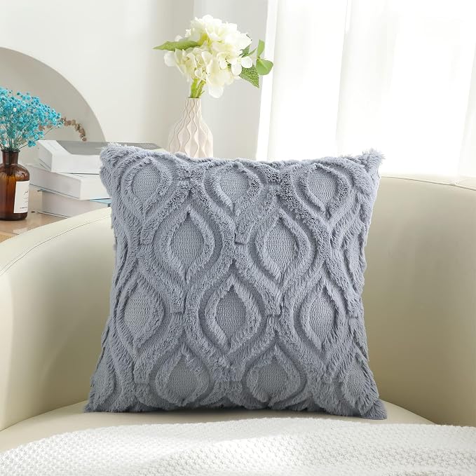 decorUhome Throw Pillow Covers 22x22 Inch Set of 2, Soft Plush Faux Wool Blue - Image 7