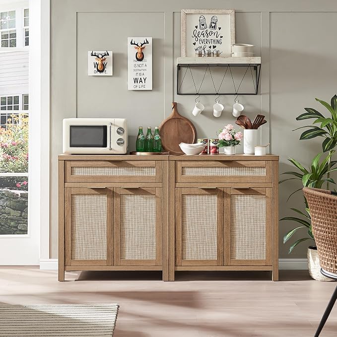 HOKYHOKY Rattan Sideboard Buffet Cabinet Set of 2, Boho Storage Cabinet - Image 2