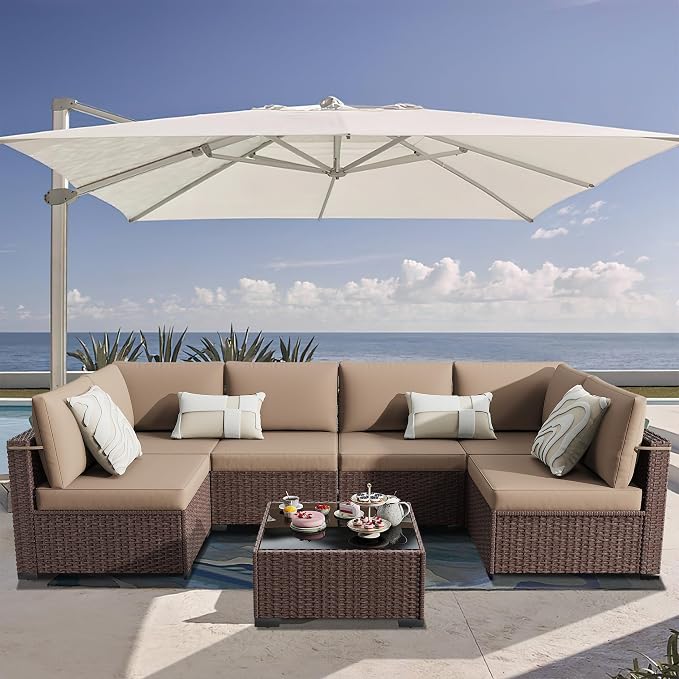 KIGOTY 7-Piece Patio Furniture Set, All-Weather PE Rattan Outdoor Sectional Sofa - Image 2
