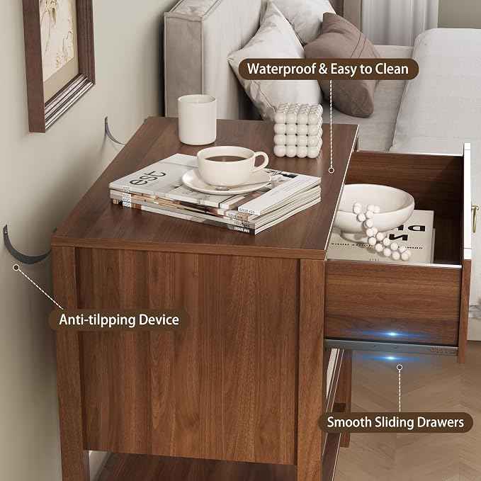 Xixini Nightstand wih 2 Drawers & Open Shelf, Small Mid Century Modern Night - Image 6