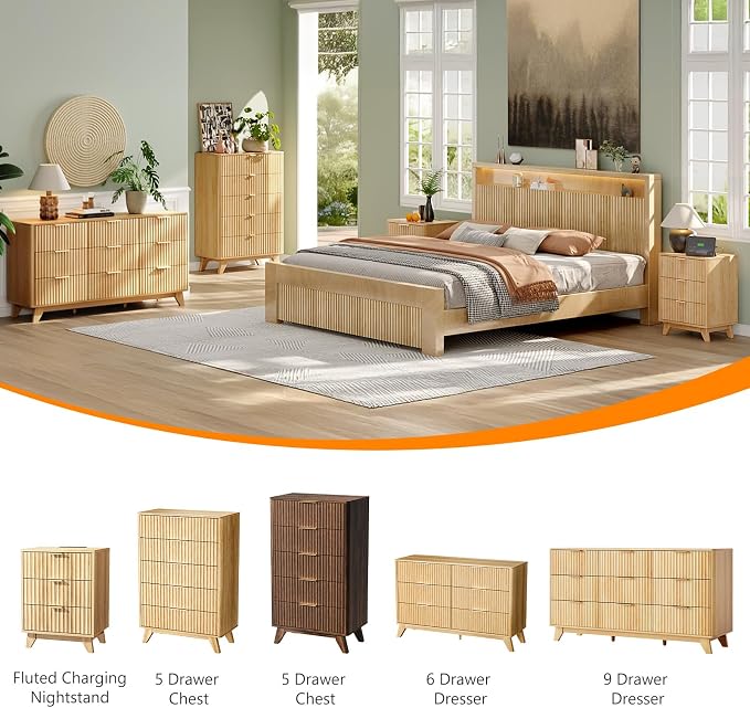 VINGLI Fluted 9 Drawer Dresser for Bedroom, Wood Dresser - Image 6