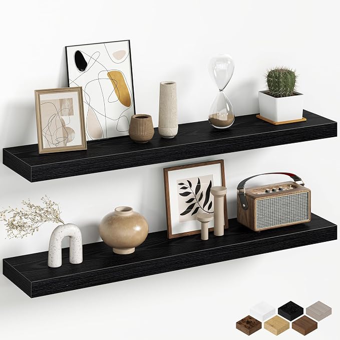 Fun Memories 32 Inch Floating Shelves Wall-Mounted, Rustic Wood Shelf by FunMemories
