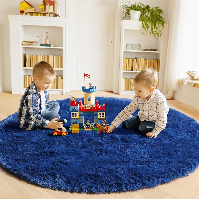 ONASAR Navy Blue Round Area Rugs 5ft, Soft Bedroom Circle Rug Floor Mat - Image 4