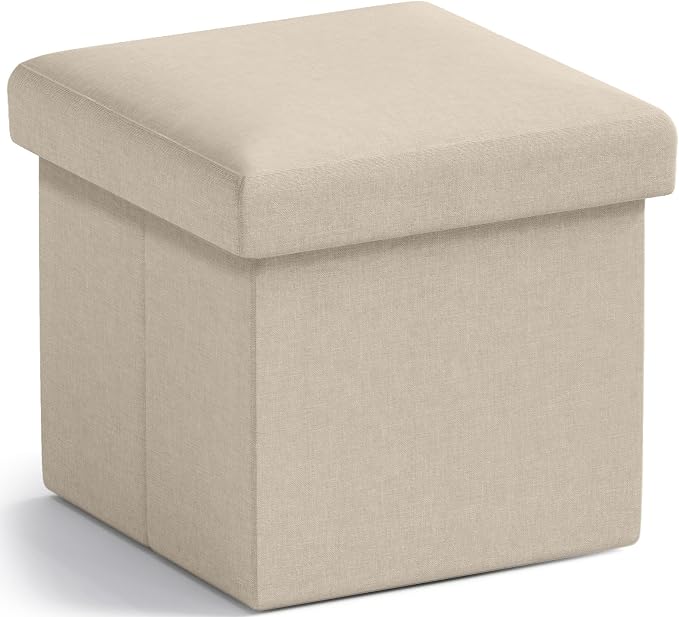 Ornavo Home Small Storage Ottoman Foldable Collapsible Cube Square Linen by OrnavoHome