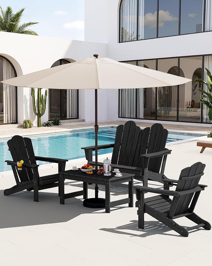 SERWALL 4 Pieces HDPE Patio Adirondack Chair Set, 2 Adirondack Chair - Image 2