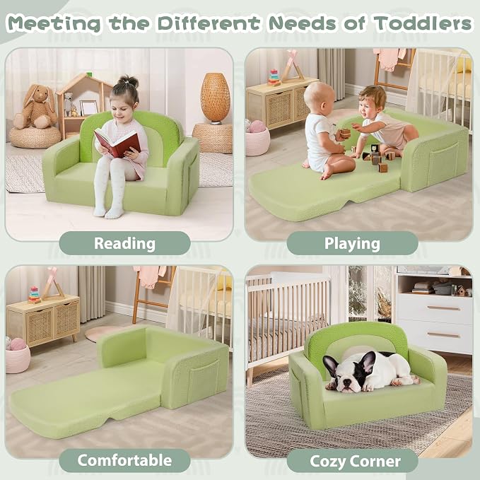 Foryoomi Extra Wide Kids Couch, 2-in-1 Soft Toddler Couch - Image 4