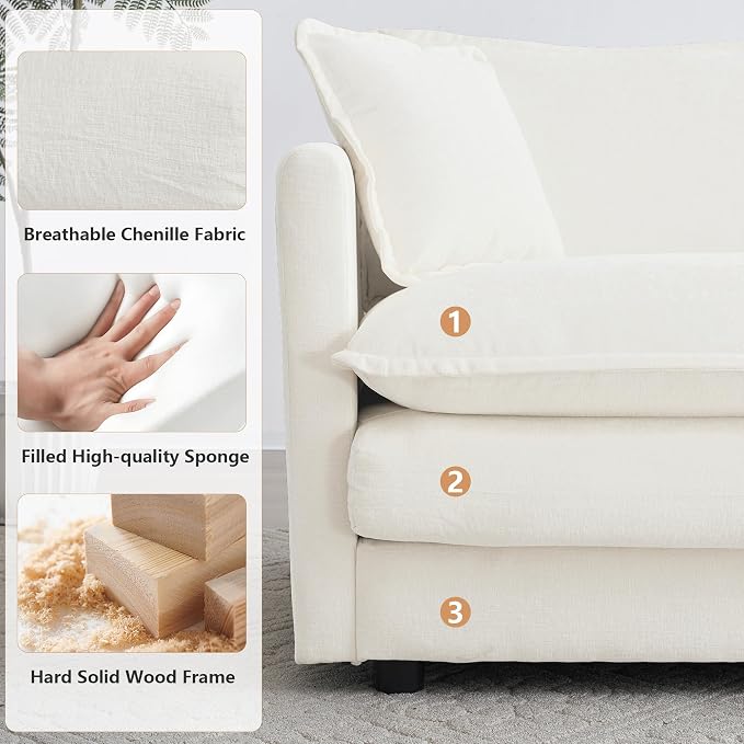 mikibama Luxury Oversized 3 Piece Sofa Set, 2 Pieces of 2 Seater and 1 Piece of - Image 4