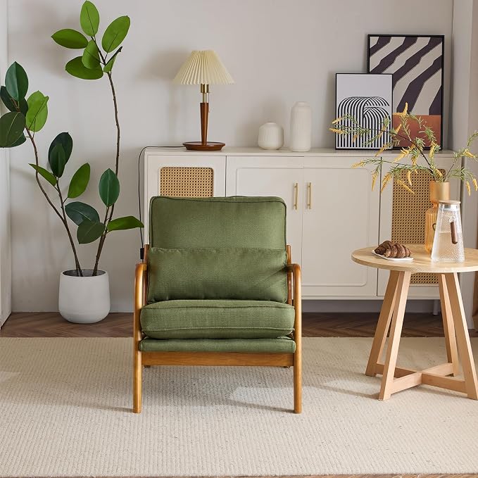 Bonnlo Dark Green Linen Accent Chairs Set of 2, Upholstered Mid Century Modern - Image 8