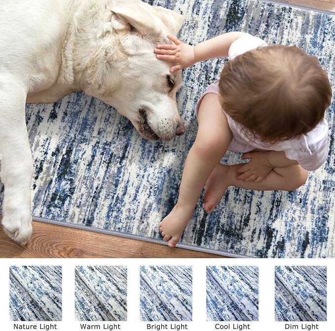 Lansny Modern Abstract Runner Rug 3x8, Washable Kitchen Runner Non-Slip Soft - Image 3