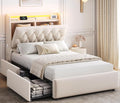 Twin LED Velvet Bed Frame with 2 Storage Drawers&Hidden Headboard, Upholstered by JOCOEVOL