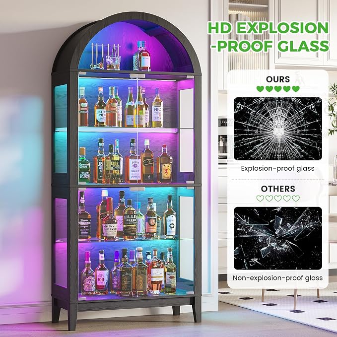 HNEBC Arched Display Case with RGB Lights, LED Curio Cabinet with Shelf - Image 7