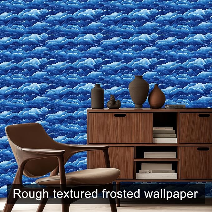 HOMETITUTE Wave Pattern Wallpaper Peel and Stick Ocean Blue Contact Paper Wall - Image 8
