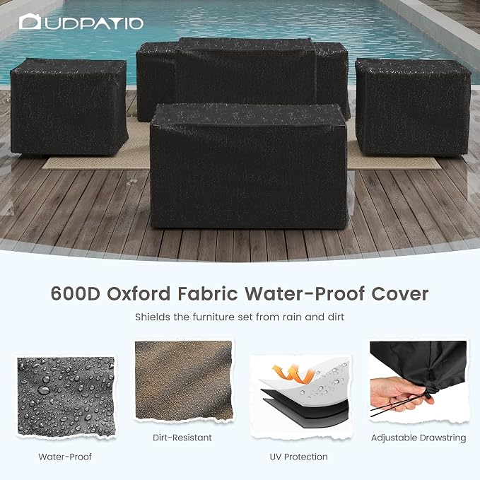 UDPATIO Aluminum Patio Furniture Set, Faux Wood Grain Modern Outdoor Furniture - Image 9
