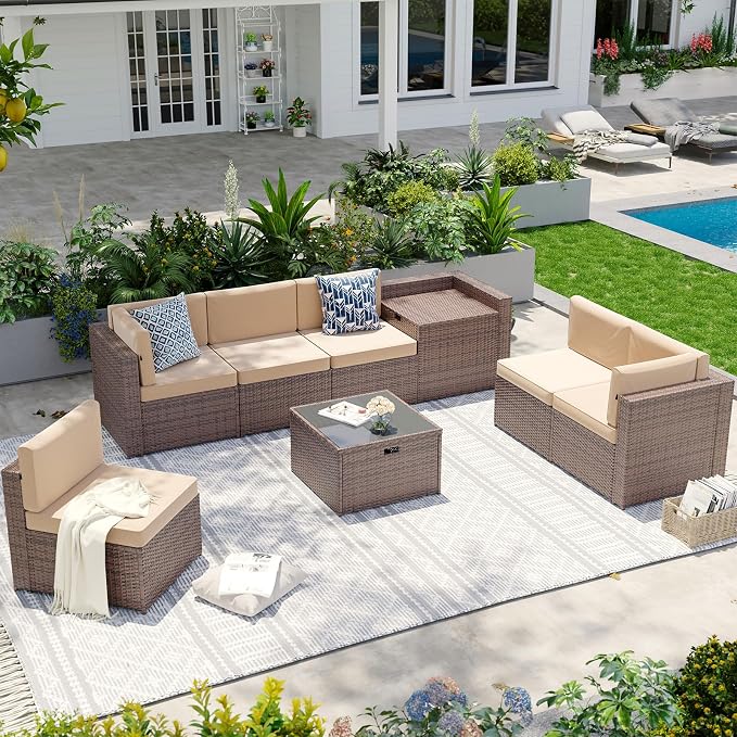 Aoxun 8-Piece Patio Furniture Set, Wicker Outdoor Sectional Sofa by Aoxun