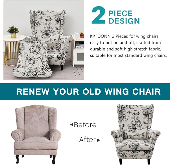 KRFOONN Wingback Chair Covers Slipcovers 2 Piece Stretch Wing Chair Covers - Image 3