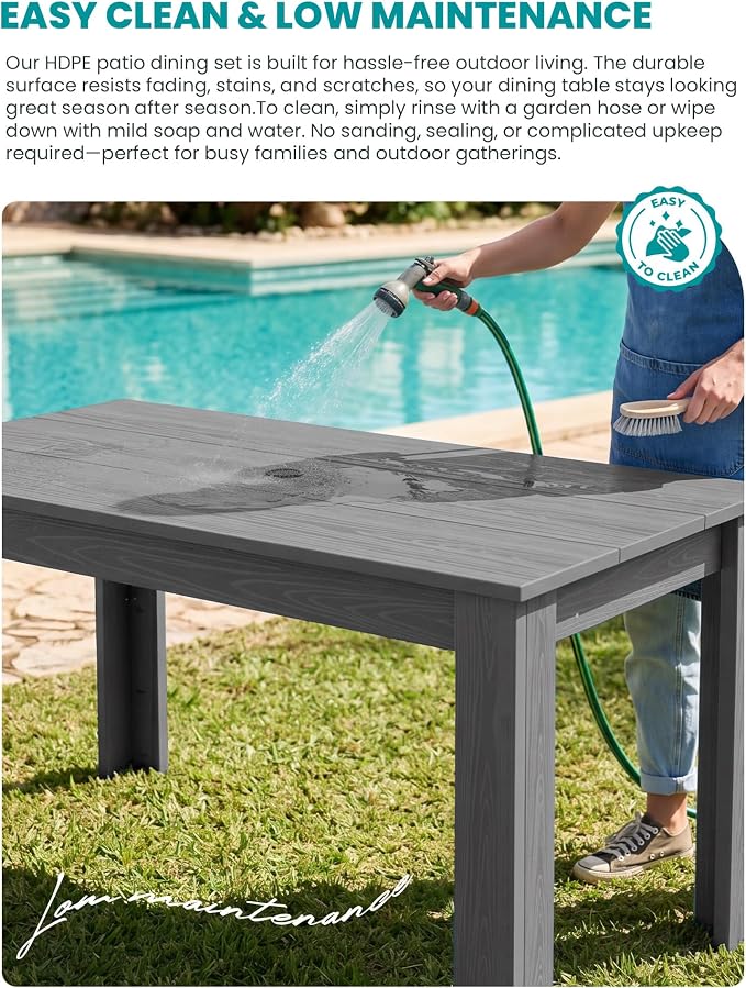 SERWALL HDPE Dining Set for 8: 2 Umbrella Hole Tables + 8 Chairs. Includes 8 - Image 8