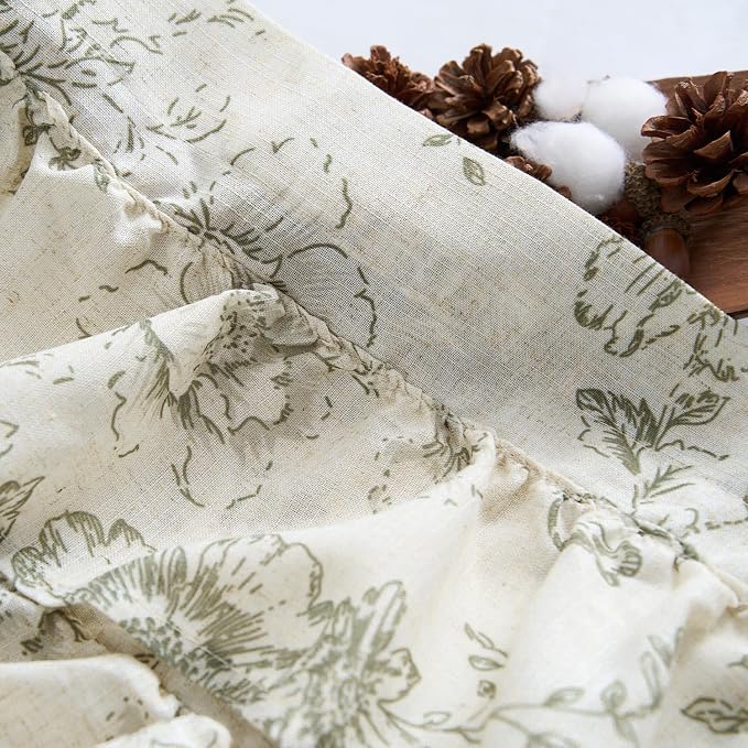 jinchan Ruffled Floral Valance Linen Shabby Chic Small Window Curtain 18 Inch - Image 6