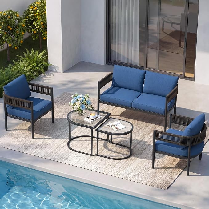 Grand patio 5-Piece Outdoor Furniture Set, 4 Seats Wicker Sofa Conversation Set - Image 2
