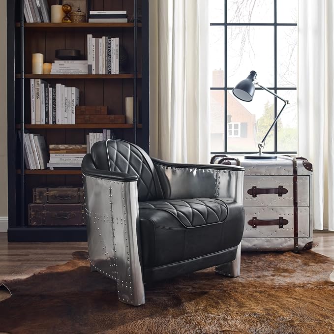 Art Leon Genuine Leather Mid Century Industrial Accent Arm Chair, Vintage - Image 6