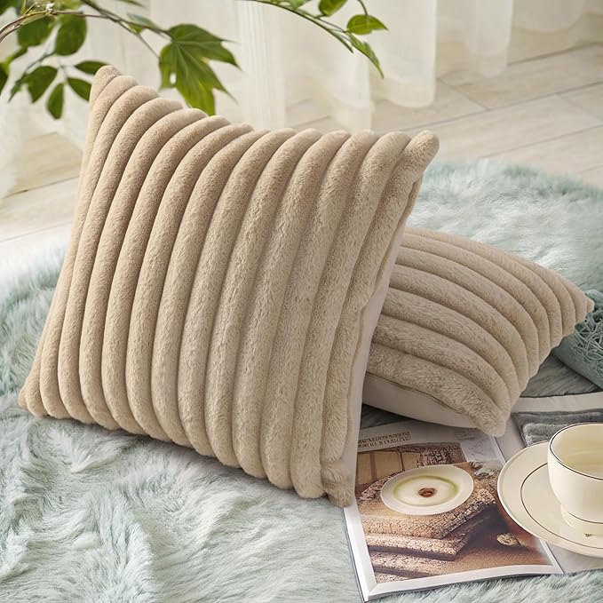 decorUhome Cozy Faux Fur Throw Pillow Covers 24x24 Set of 2 Decorative Soft - Image 2