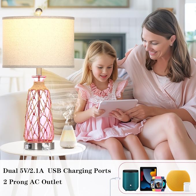 Ruzectt 25.5" Coastal Glass Table Lamps Set of 2, 3-Way Dimmable Touch Control - Image 3