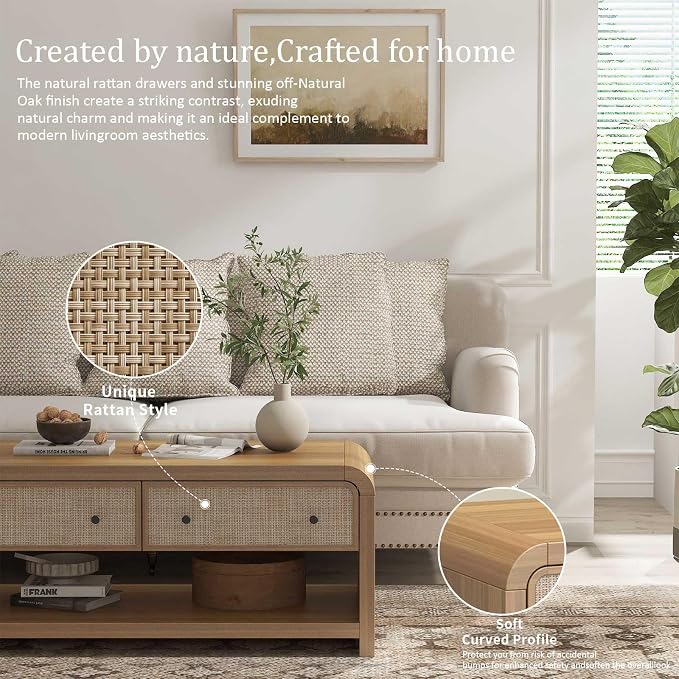 Oak&Sparrow 48'' Boho Coffee Table, Thickened Arc-Shaped Coffee Table - Image 4