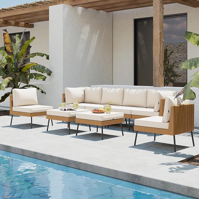Aoxun 8 Piece Patio Furniture Set, 8 Seats Outdoor Sectional Sofas - Image 4