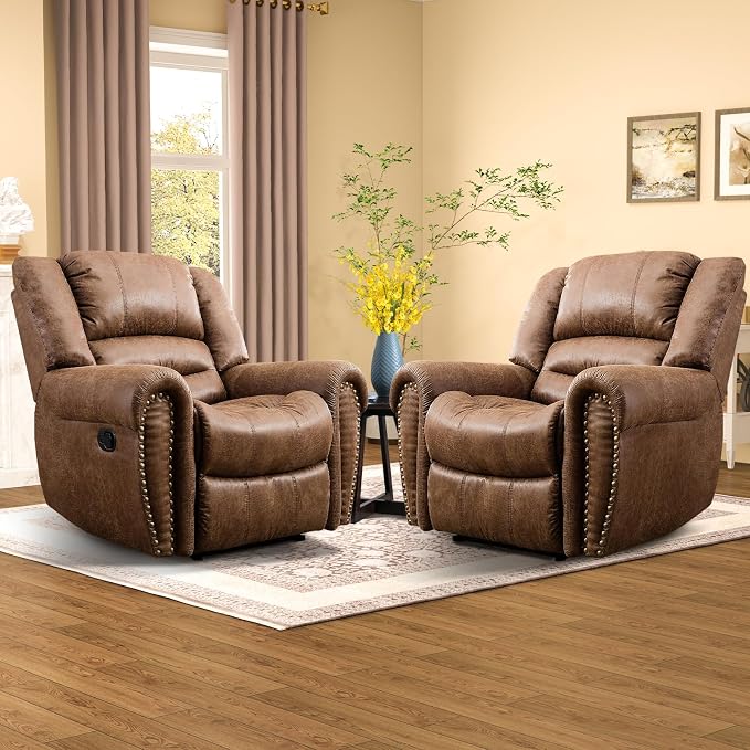 CANMOV Leather Recliner Chair Set of 2, Classic and Traditional Manual Recliner by CANMOV