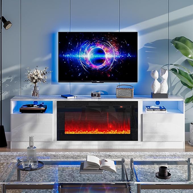 oneinmil 80” TV Stand with 36” Electric Fireplace, Large Modern Media by oneinmil