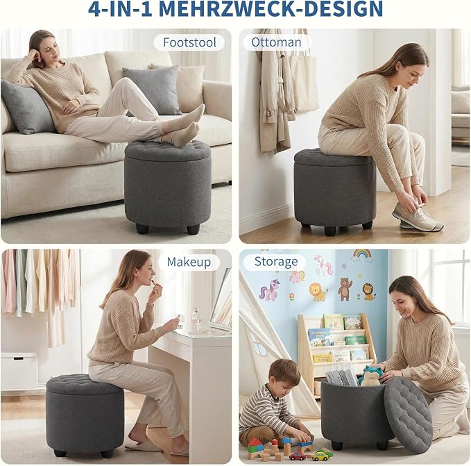 Furniliving 19 Inch Storage Round Ottoman, Footstools - Image 5