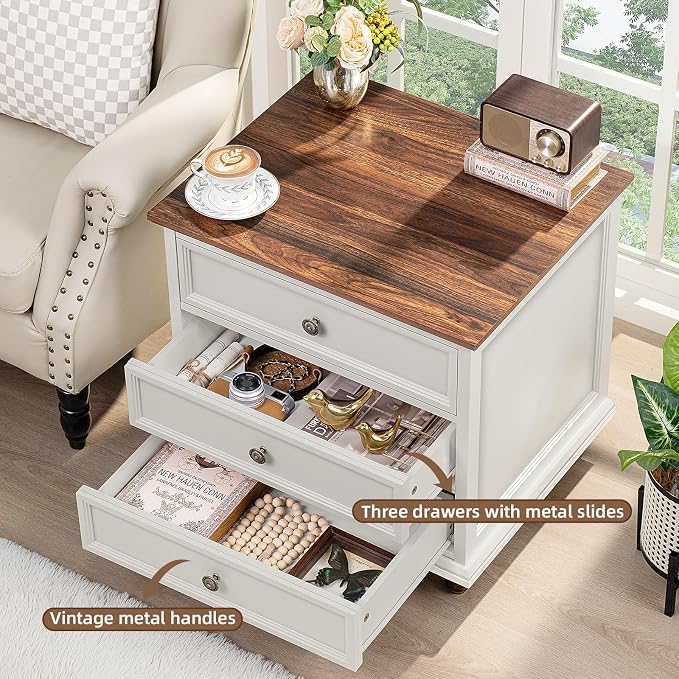 Joaxswe 24" Wide Farmhouse Night Stand Set of 2, Large End Table - Image 5
