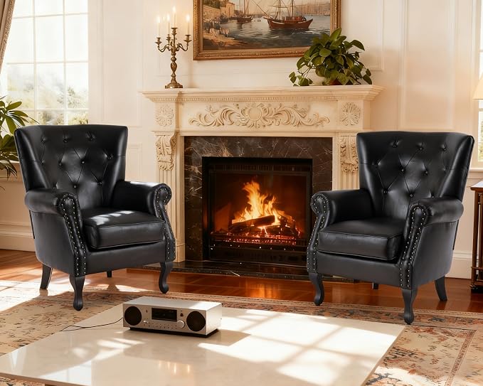 Modern Accent Chair Set of 2, Mid-Century PU Leather Armchair - Image 3