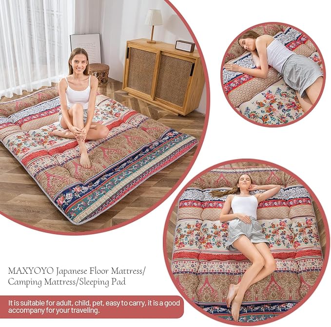 MAXYOYO Bohemian Retro Floor Mattress Vintage Floral Japanese Futon Mattress - Image 4