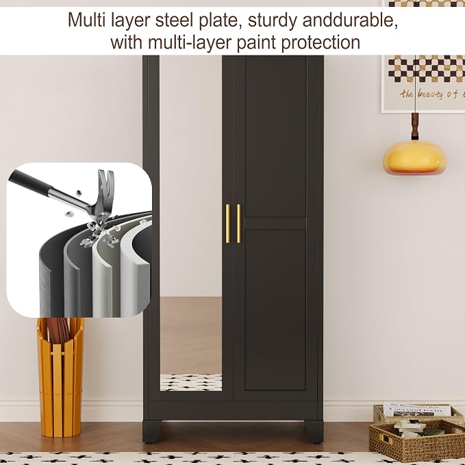 71" Metal Armoire Wardrobe Closet, Steel Clothing Storage Cabinet - Image 4